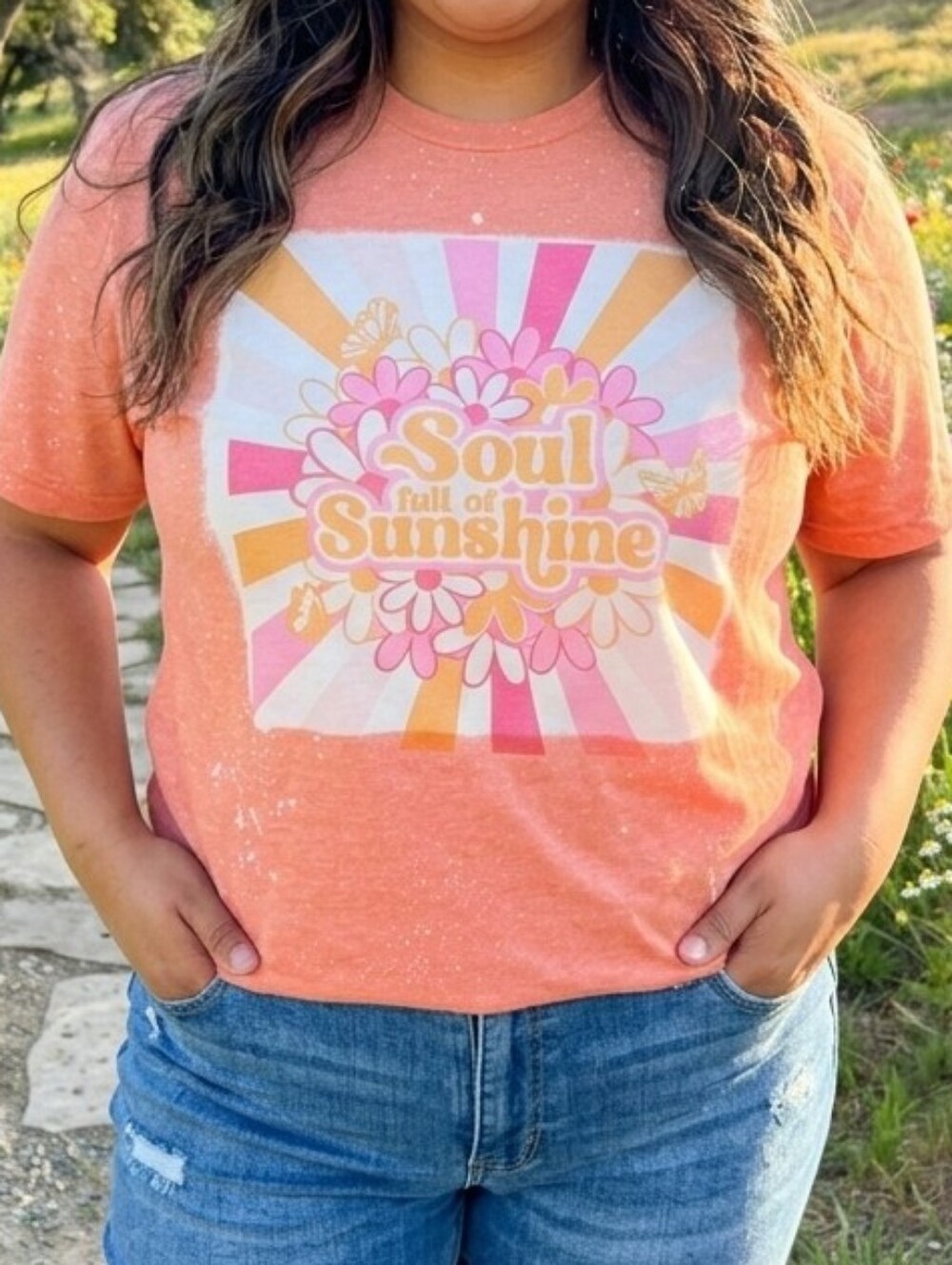 Custom Bleached "Soul Full of Sunshine" Graphic Tee | Gildan Unisex NWOT